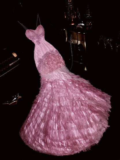 New Design Prom Dress Spaghetti Straps Tiered Mermaid Birthday Party Dress Gala Dress Evening Dress   D4403