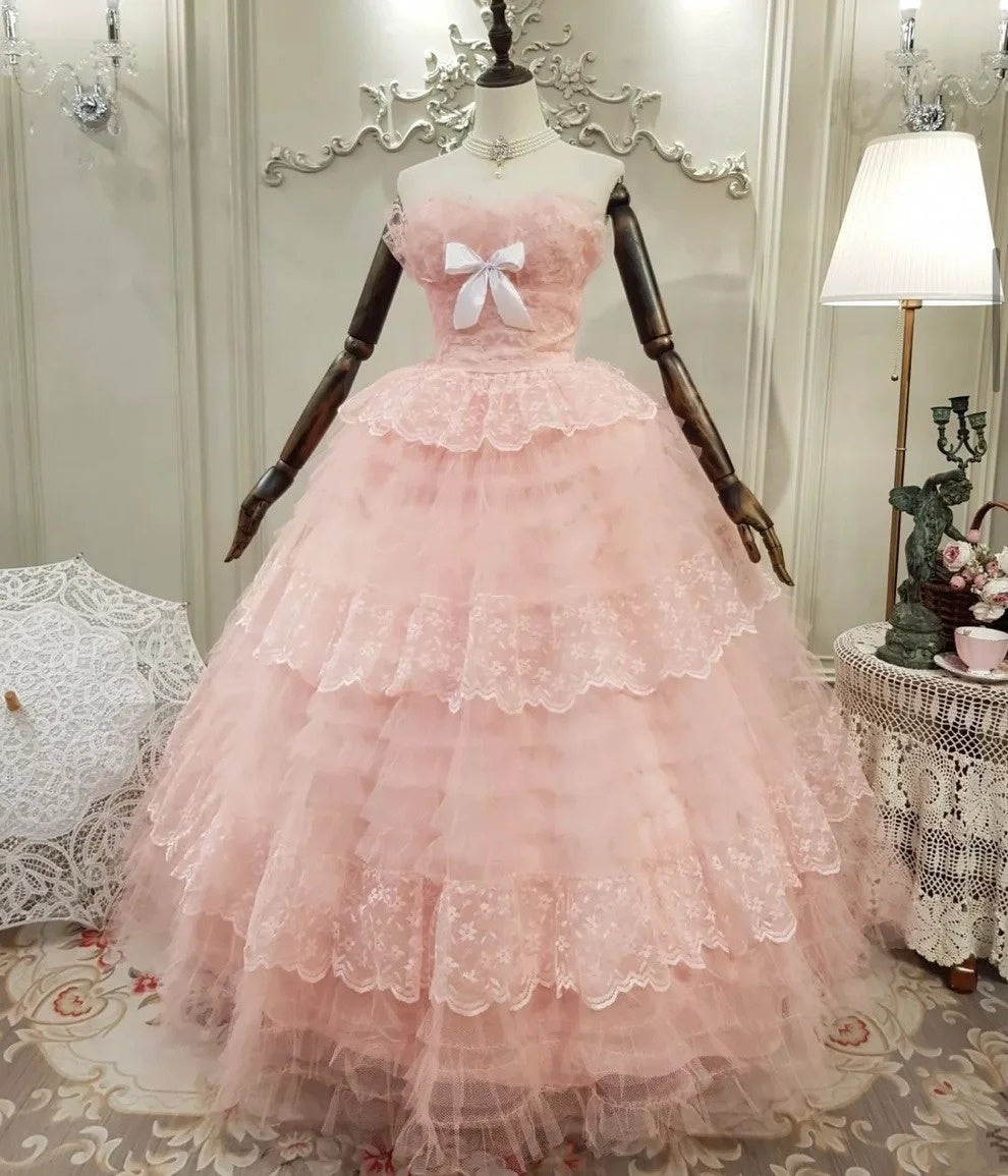 Beauty Prom Dress Strapless Pleated Tulle Evening Dress Quinceanera Dress Ball Gown      D4423