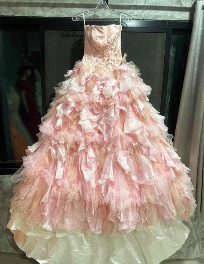 Sweet Prom Dress Strapless Pleated Tulle Evening Dress Quinceanera Dress Ball Gown      D4424
