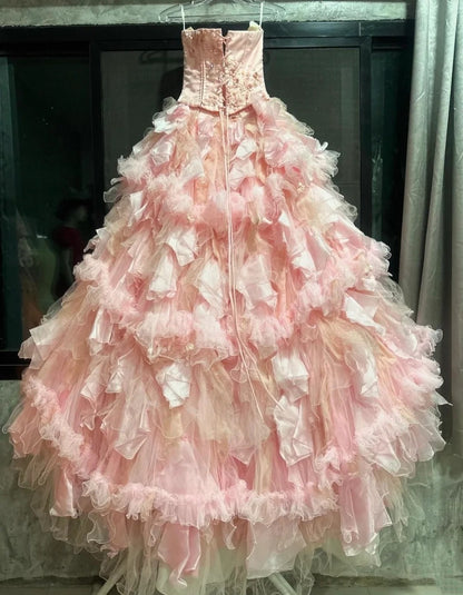 Sweet Prom Dress Strapless Pleated Tulle Evening Dress Quinceanera Dress Ball Gown      D4424