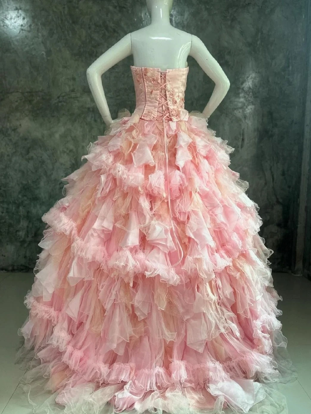 Sweet Prom Dress Strapless Pleated Tulle Evening Dress Quinceanera Dress Ball Gown      D4424