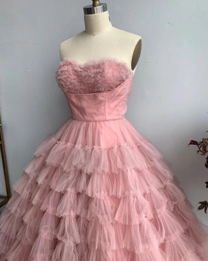Elegant Prom Dress Strapless Tulle Pleated Gala Dress Evening Dress Formal Dress   D4428