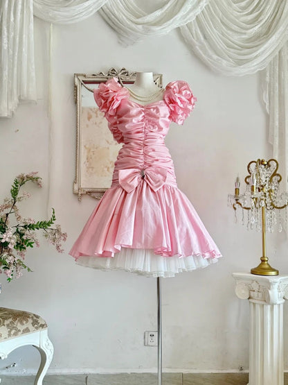 Beauty Homecoming Dress Off Shoulder Pleated Ruffle Short Prom Dress Birthday Party Outfits    D4453
