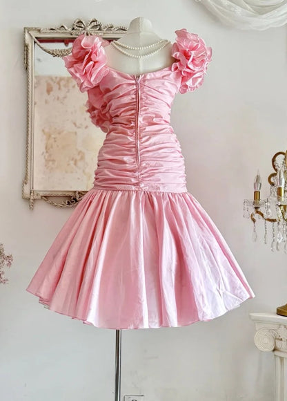 Beauty Homecoming Dress Off Shoulder Pleated Ruffle Short Prom Dress Birthday Party Outfits    D4453