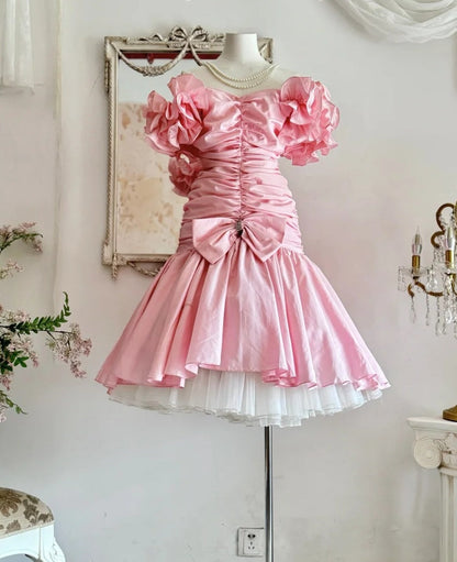 Beauty Homecoming Dress Off Shoulder Pleated Ruffle Short Prom Dress Birthday Party Outfits    D4453