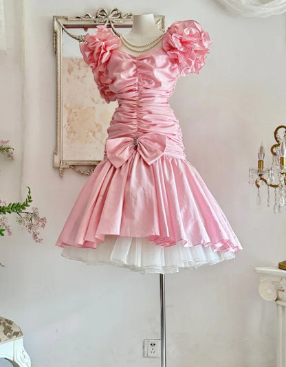 Beauty Homecoming Dress Off Shoulder Pleated Ruffle Short Prom Dress Birthday Party Outfits    D4453