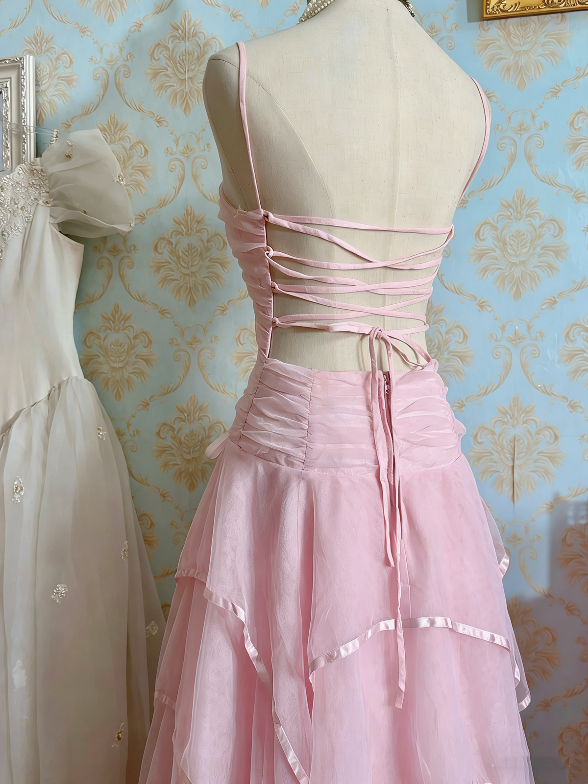 Beauty Prom Dress Spaghetti Straps Pleated Tulle Birthday Party Dress Evening Dress  D4478