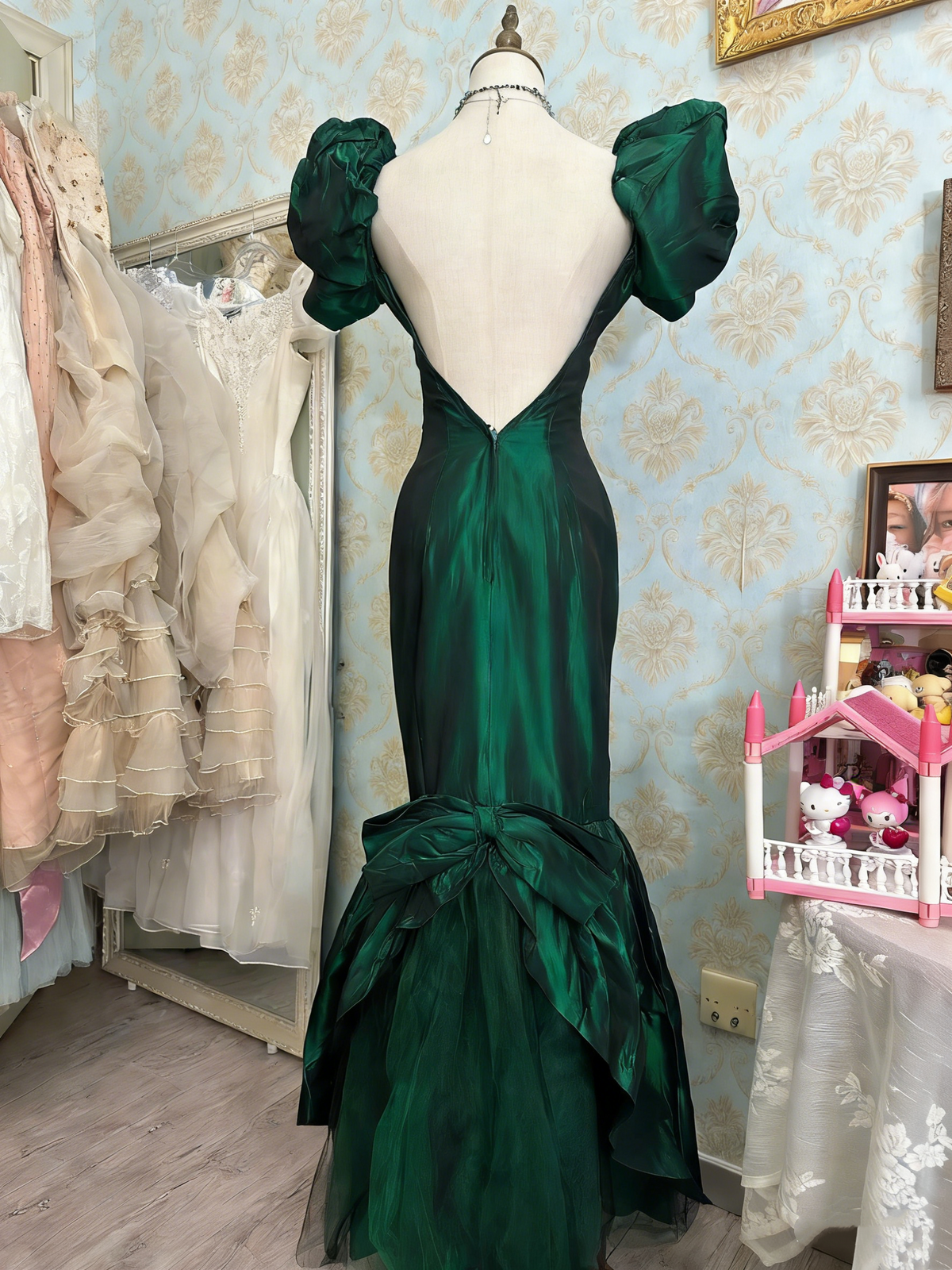 Elegant Prom Dress Dark Green V-neck Backless Mermaid Gala Dress Evening Dress  D4483