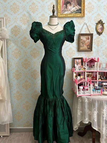 Elegant Prom Dress Dark Green V-neck Backless Mermaid Gala Dress Evening Dress  D4483