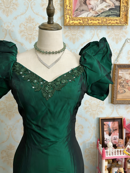 Elegant Prom Dress Dark Green V-neck Backless Mermaid Gala Dress Evening Dress  D4483