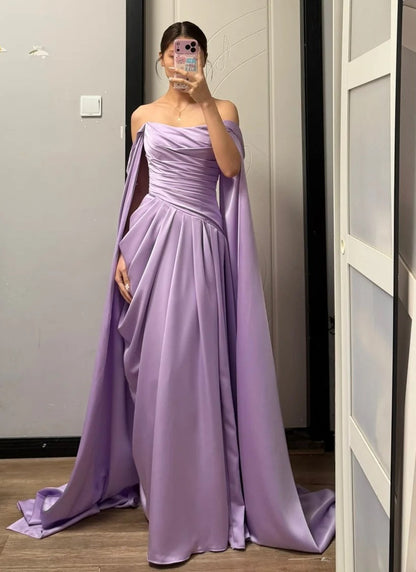 Elegant Prom Dress Purple Off Shoulder Pleated Gala Dress Evening Dress Cocktail Dress  D4491
