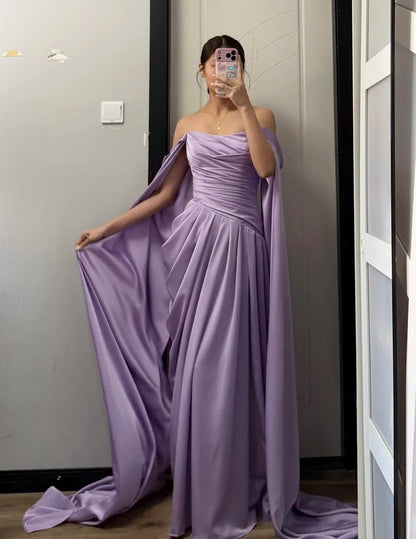 Elegant Prom Dress Purple Off Shoulder Pleated Gala Dress Evening Dress Cocktail Dress  D4491
