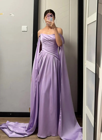 Elegant Prom Dress Purple Off Shoulder Pleated Gala Dress Evening Dress Cocktail Dress  D4491