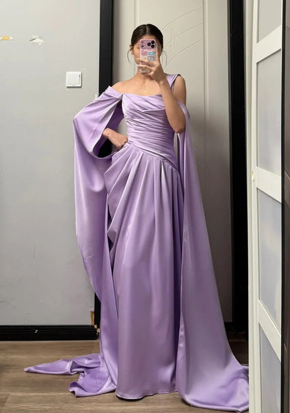 Elegant Prom Dress Purple Off Shoulder Pleated Gala Dress Evening Dress Cocktail Dress  D4491