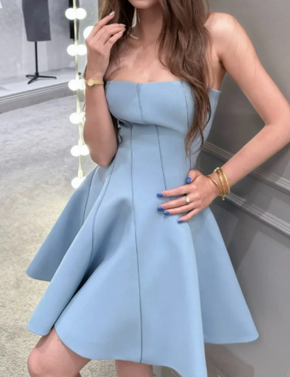 Minimalist Homecoming Dress Strapless Short Prom Dress Birthday Party Outfits Cocktail Dress   D4501