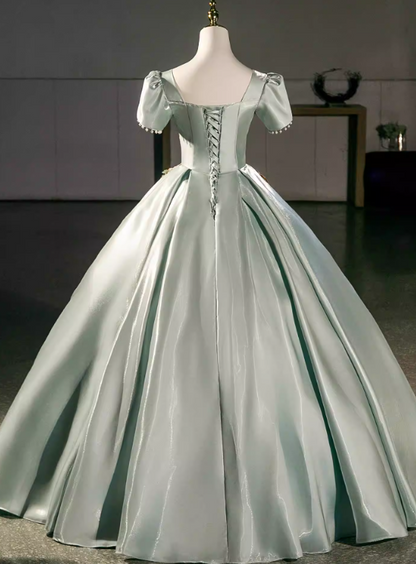Elegant Prom Dress Light Green Square Neck Pleated Evening Dress Quinceanera Dress Ball Gown      D4508