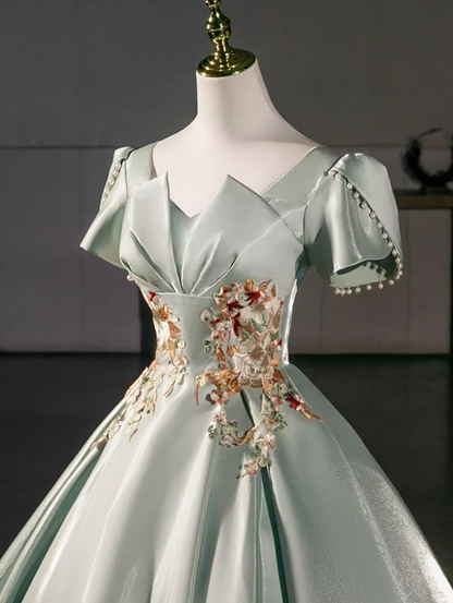 Elegant Prom Dress Light Green Square Neck Pleated Evening Dress Quinceanera Dress Ball Gown      D4508