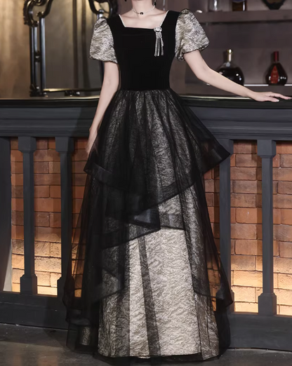 Elegant Prom Dress Square Neck Pleated Tulle Gala Dress Evening Dress Formal Dress  D4510
