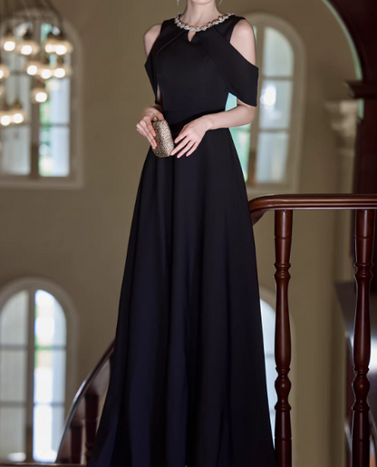 MInimalist Prom Dress Black Crew Neck Gala Dress Evening Dress Formal Dress  D4512