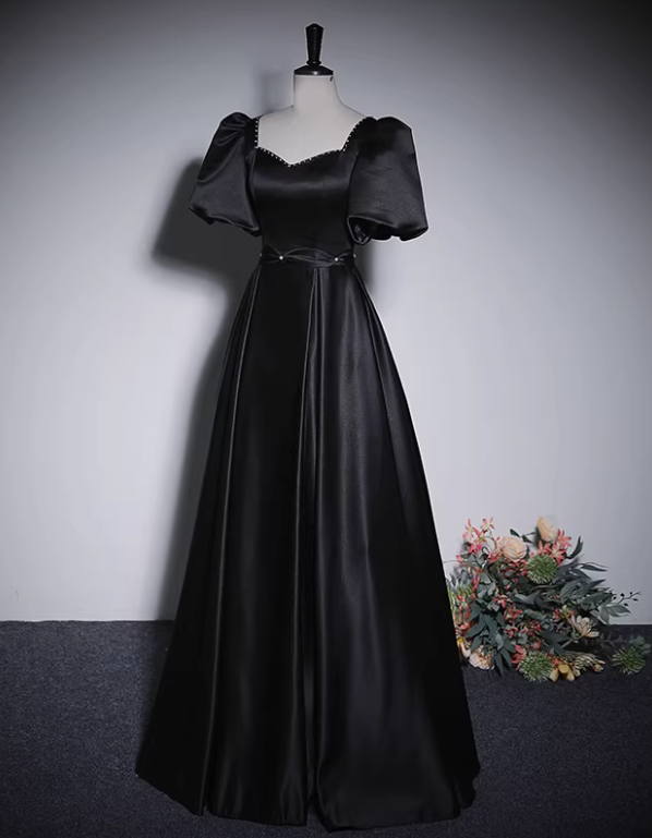 Minimalist Prom Dress Black A Line Sweetheart Pleated Gala Dress Evening Dress Formal Dress  D4518