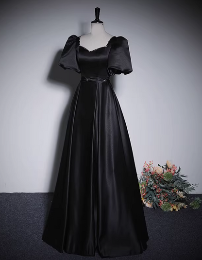 Minimalist Prom Dress Black A Line Sweetheart Pleated Gala Dress Evening Dress Formal Dress  D4518