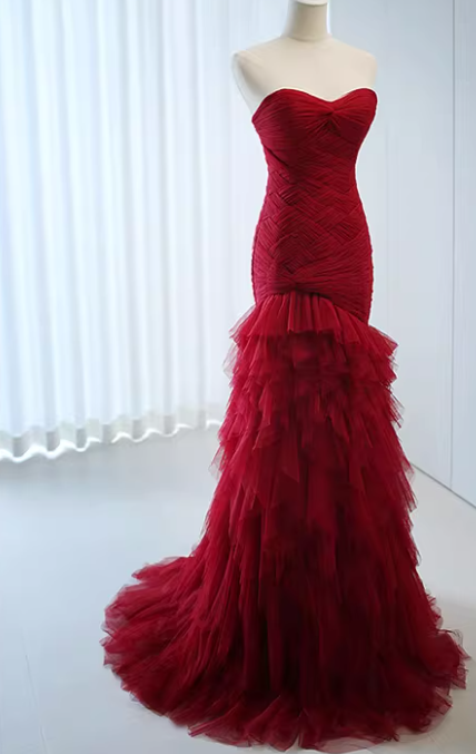 Stunning Prom Dress Sweetheart Tulle Pleated Mermaid Gala Dress Evening Dress Formal Dress  D4521
