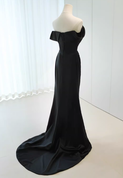 Minimalist Prom Dress Black Off Shoulder Pleated Gala Dress Evening Dress Formal Dress  D4525