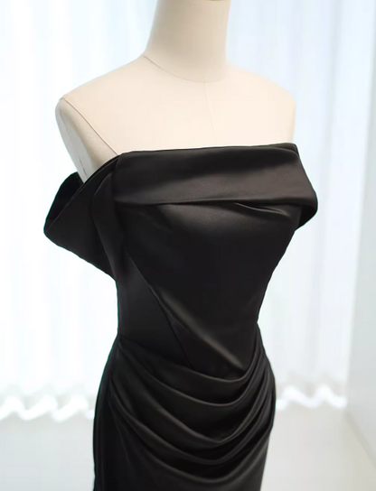 Minimalist Prom Dress Black Off Shoulder Pleated Gala Dress Evening Dress Formal Dress  D4525
