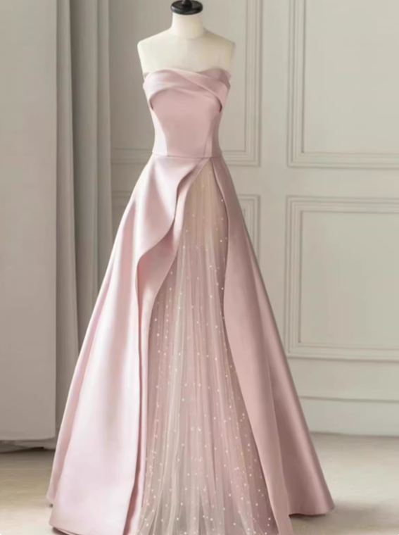 Beauty Prom Dress A Line Strapless Tulle Gala Dress Evening Dress Formal Dress D4531