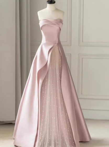Beauty Prom Dress A Line Strapless Tulle Gala Dress Evening Dress Formal Dress D4531
