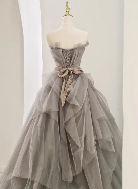 New Arrival Prom Dress Asymmetrical Neck Pleated Tulle Gala Dress Evening Dress Formal Dress  D4541