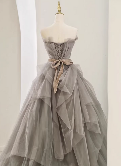 New Arrival Prom Dress Asymmetrical Neck Pleated Tulle Gala Dress Evening Dress Formal Dress  D4541