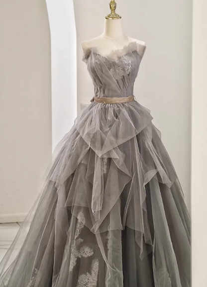 New Arrival Prom Dress Asymmetrical Neck Pleated Tulle Gala Dress Evening Dress Formal Dress  D4541