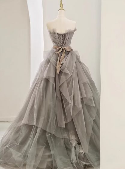 New Arrival Prom Dress Asymmetrical Neck Pleated Tulle Gala Dress Evening Dress Formal Dress  D4541