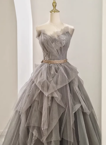 New Arrival Prom Dress Asymmetrical Neck Pleated Tulle Gala Dress Evening Dress Formal Dress  D4541