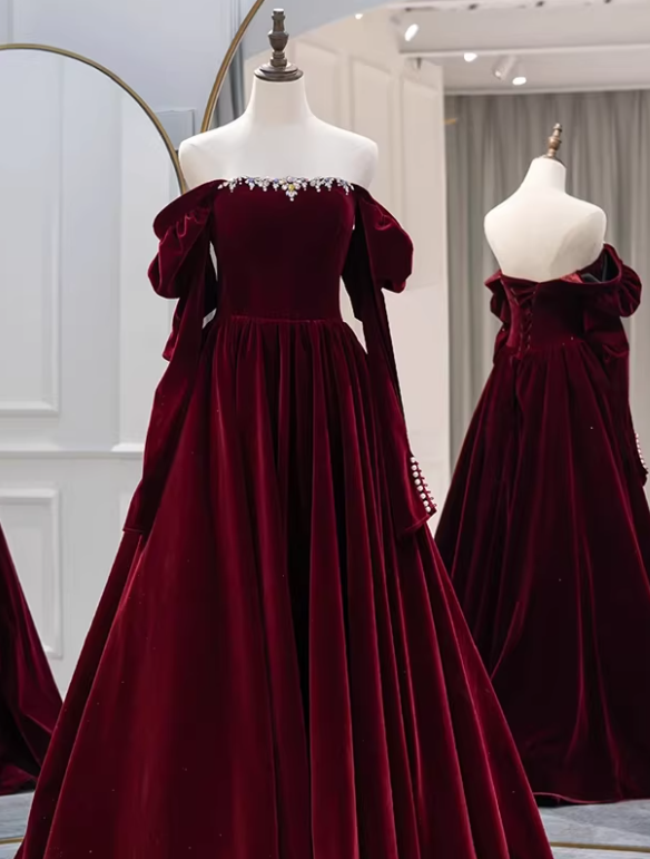 Elegant Prom Dress Velvet Off Shoulder Pleated Gala Dress Evening Dress Formal Dress  D4546