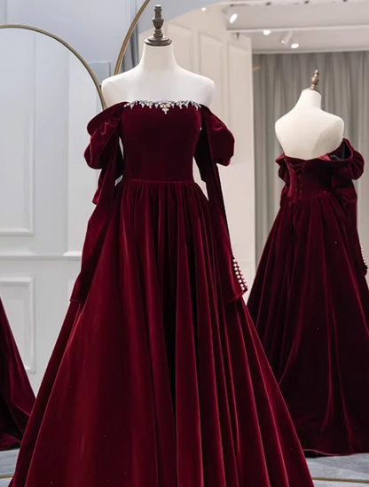 Elegant Prom Dress Velvet Off Shoulder Pleated Gala Dress Evening Dress Formal Dress  D4546