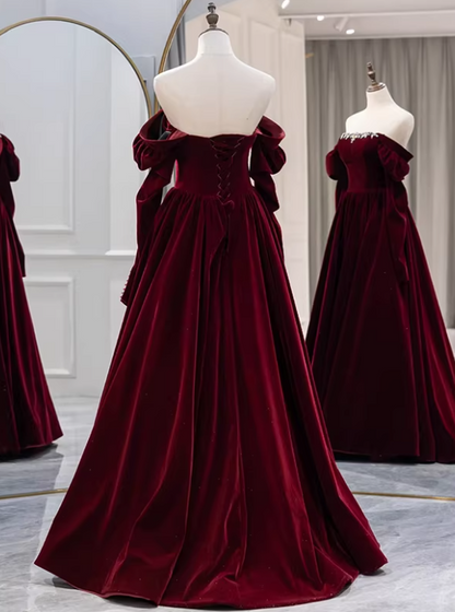 Elegant Prom Dress Velvet Off Shoulder Pleated Gala Dress Evening Dress Formal Dress  D4546