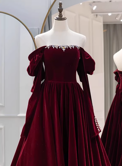 Elegant Prom Dress Velvet Off Shoulder Pleated Gala Dress Evening Dress Formal Dress  D4546