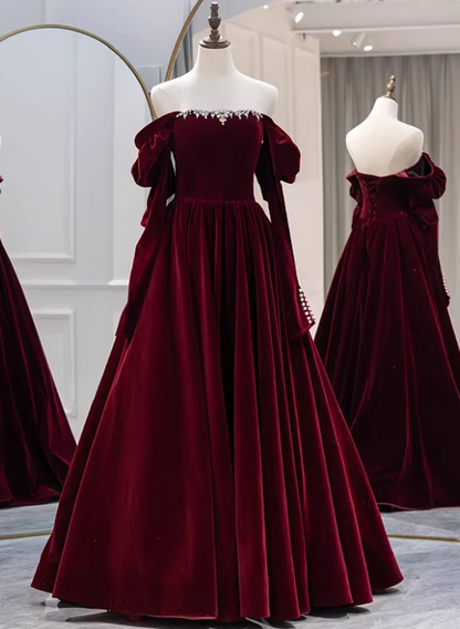 Elegant Prom Dress Velvet Off Shoulder Pleated Gala Dress Evening Dress Formal Dress  D4546