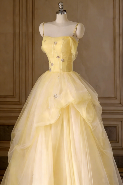 Beauty Prom Dress Spaghetti Straps Pleated Tulle Evening Dress Quinceanera Dress Ball Gown     D4548