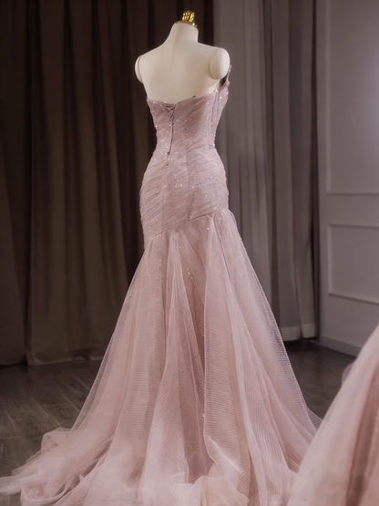 Stunning Prom Dress Strapless Pleated Tulle Mermaid Gala Dress Evening Dress Formal Dress  D4549