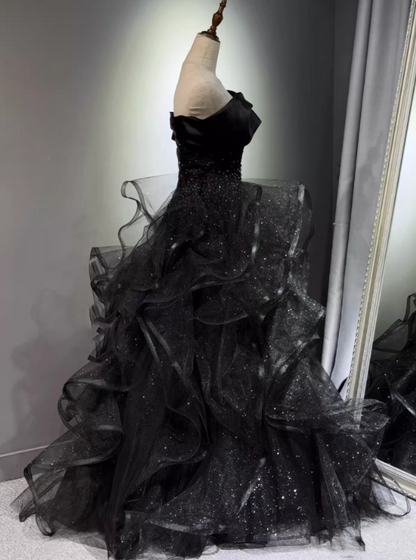 New Arrival Prom Dress Black Off Shoulder Tulle Gala Dress Evening Dress Formal Dress  D4553