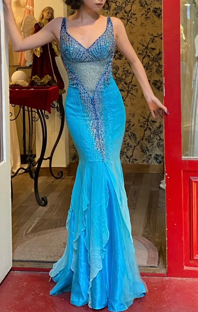 New Arrival Prom Dress V-neck Mermaid Birthday Party Dress Cockatail Dress Evening Dress  D4557