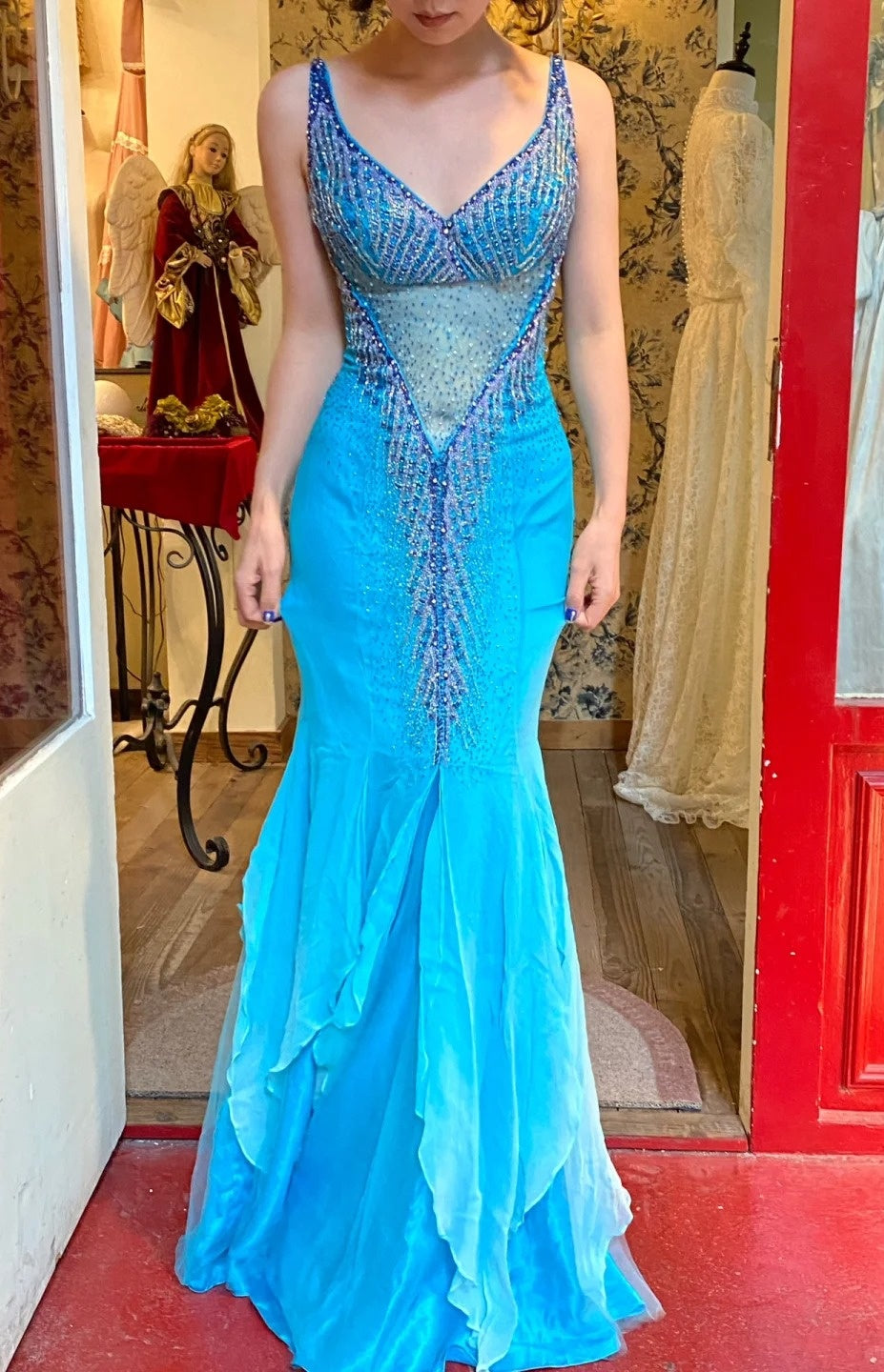 New Arrival Prom Dress V-neck Mermaid Birthday Party Dress Cockatail Dress Evening Dress  D4557