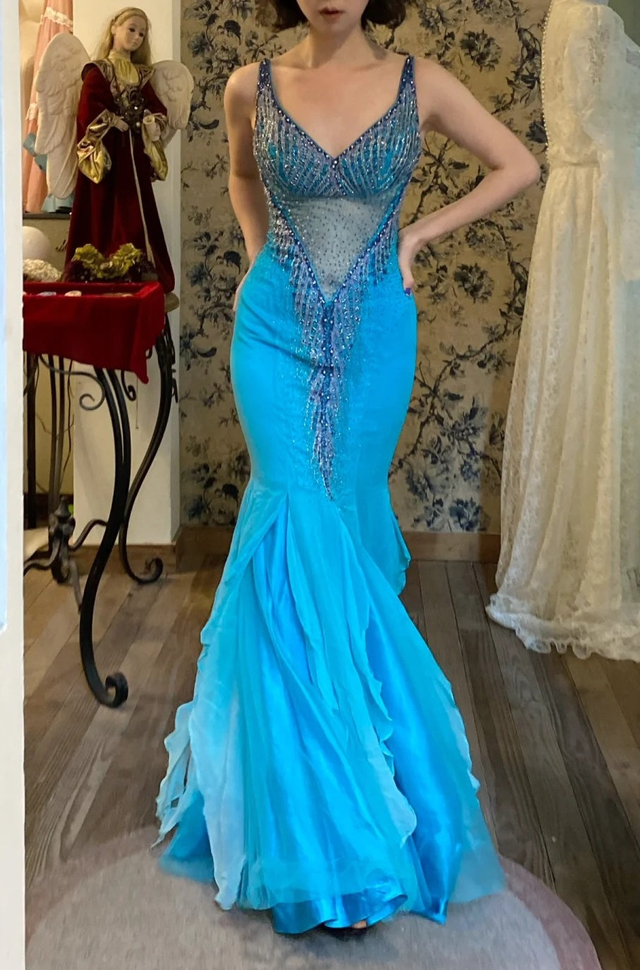 New Arrival Prom Dress V-neck Mermaid Birthday Party Dress Cockatail Dress Evening Dress  D4557