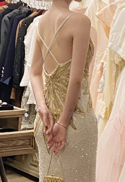 Stunning Prom Dress Spaghetti Straps Fitted Beading Birthday Party Dress Cockatail Dress Evening Dress  D4560
