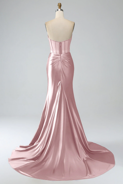 Light Pink Strapless Satin Black Girl Long Party Dress Birthday Outfits MD7772