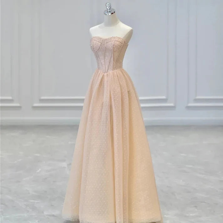 Champagne Pink Sparkly A Line Long Prom Dress Bling Evening Dress MD7545