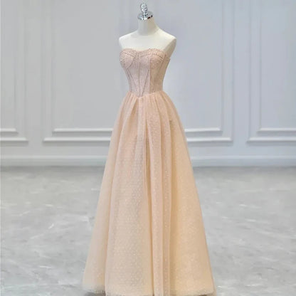 Champagne Pink Sparkly A Line Long Prom Dress Bling Evening Dress MD7545